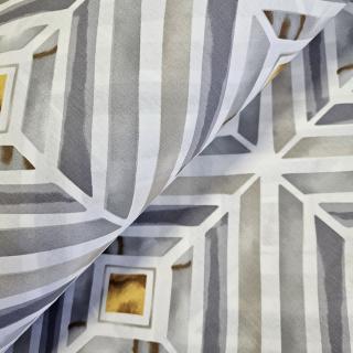 Material textil ranforce, 240cm, bumbac 100%, Alb cu romburi gri