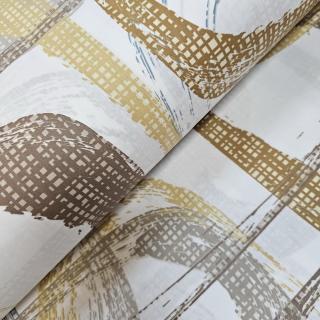 Material textil ranforce, 240cm, bumbac 100%, Crem cu dreptunghiuri caramizii si galbene