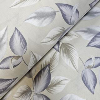 Material textil ranforce, 240cm, bumbac 100%, Crem cu frunze gri si bej