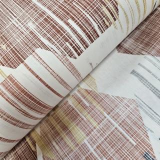Material textil ranforce, 240cm, bumbac 100%, Crem cu hexagoane caramizii