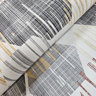 Material textil ranforce, 240cm, bumbac 100%, Crem cu hexagoane gri