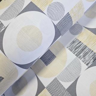 Material textil ranforce, 240cm, bumbac 100%, Geometric - gri si galben