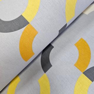 Material textil ranforce, 240cm, bumbac 100%, Gri cu cercuri galbene