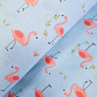 Material textil ranforce, bumbac 100%, Bleu cu flamingo
