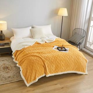 Patura tricot cu blanita, 200x230cm, mustar