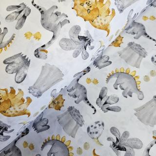 Ranforce alb cu dinozauri galbeni si gri