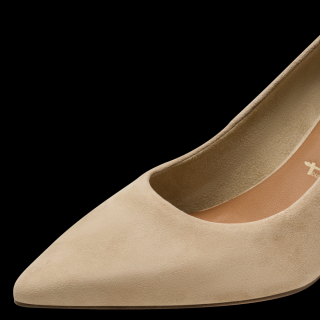 Pantofi eleganti cu toc gros Tamaris 1-22427-43, piele intoarsa, bej