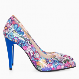 Pantofi eleganti dama Lorelai, piele naturala, print floral