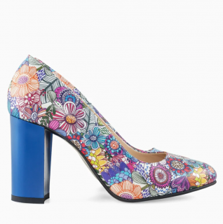 Pantofi eleganti dama Primavera, piele naturala, model floral