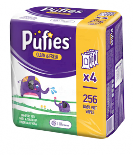 4 Pachete x 64 Buc  Servetele umede Pufies CleanFresh cu Aloe Vera - 256 buc