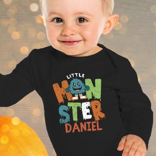 Body bebe din bumbac pentru Halloween, personalizat cu nume si Little Monster