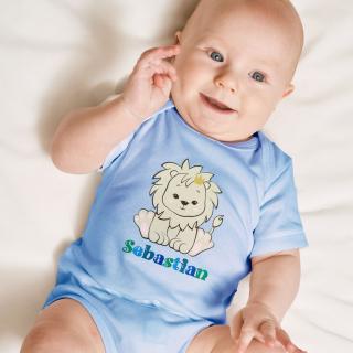 Body bebe personalizat din bumbac, pentru baietel, cu nume si leu