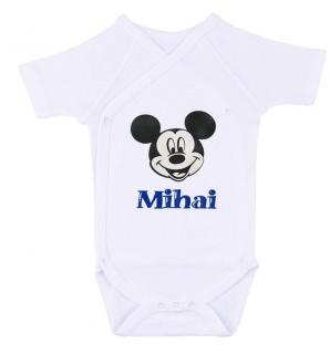 Body bebe personalizat din bumbac, pentru baietel, cu nume si Mickey, cadou pentru nou nascuti