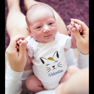 Body bebe personalizat din bumbac, pentru baietel, cu nume si pisicuta, cadou pentru nou nascuti