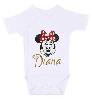 Body bebe personalizat din bumbac, pentru fetita cu nume si Minnie, cadou pentru nou nascuti