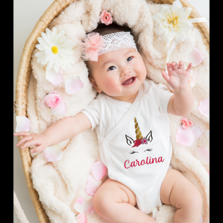 Body bebe personalizat din bumbac, pentru fetita cu nume si unicorn, cadou pentru nou nascuti