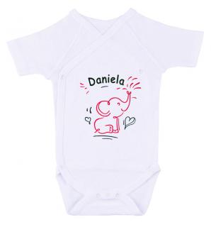 Body bebe personalizat din bumbac, pentru fetita sau baietel, cu nume si elefant, cadou pentru nou nascuti BPF5