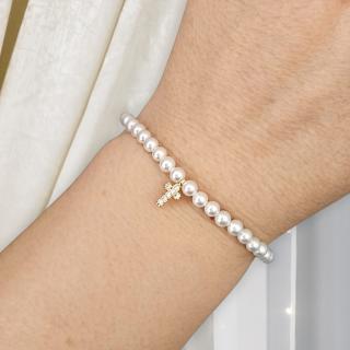 Bratara cu Perle Albe Shell Pearls si Cruciulita placata cu aur 18K