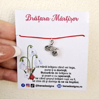 Bratara Martisor cu bicicleta si snur rosu ajustabil