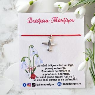 Bratara Martisor cu charm avion si snur rosu ajustabil