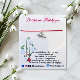 Bratara Martisor cu charm dinozaur si snur rosu ajustabil
