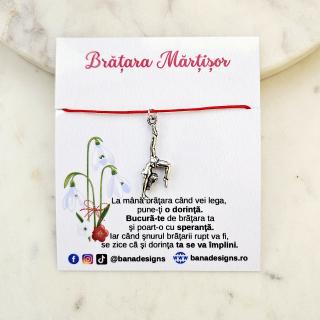 Bratara Martisor cu charm gimnasta si snur rosu ajustabil