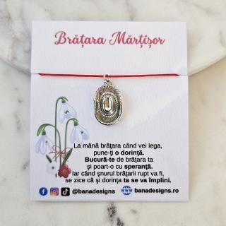 Bratara Martisor cu charm palarie si snur rosu ajustabil