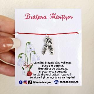 Bratara Martisor cu charm pantofi de balet si snur rosu ajustabil