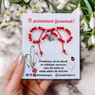 Bratara Martisor cu elefant, cristale rosii si albe