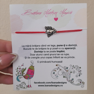 Bratara Martisor cu elefant cu trompa in sus si snur ajustabil rosu