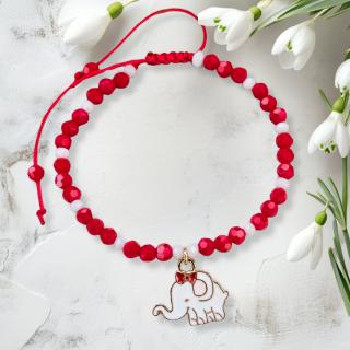 Bratara Martisor cu elefant emailat, cristale rosii si albe