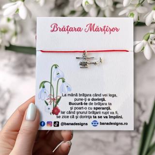 Bratara Martisor cu elicopter si snur rosu ajustabil