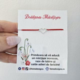 Bratara Martisor cu inimioara si snur rosu ajustabil