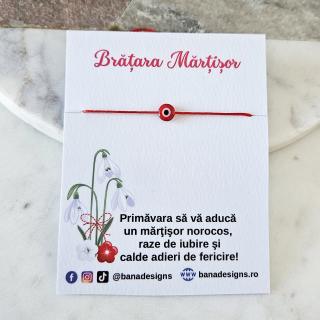 Bratara Martisor cu ochi protector rosu si snur rosu ajustabil