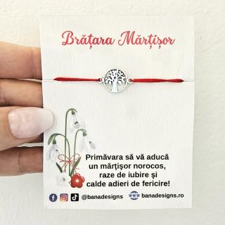 Bratara Martisor cu pomul vietii si snur rosu ajustabil