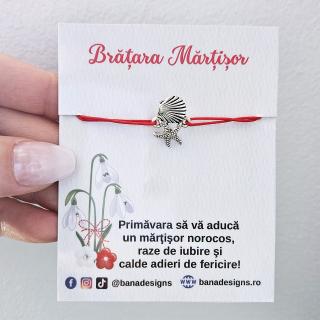 Bratara Martisor cu scoica si stea de mare, snur rosu ajustabil