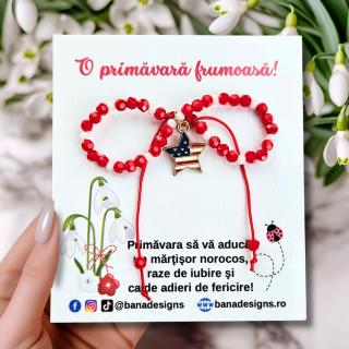 Bratara Martisor cu stea steag SUA emailata, cristale rosii si albe