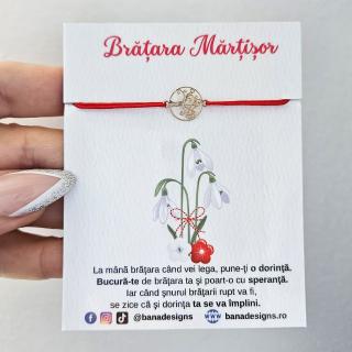 Bratara Martisor pomul vietii auriu si snur rosu ajustabil