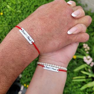 Bratari personalizate pentru cuplu gravate cu nume si inimioara, cu inchidere ajustabila