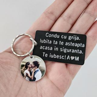 Breloc cu fotografie si mesaj tau personalizat