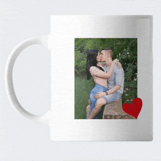 Cana personalizata cu fotografie inimiora si mesaj de dragoste pentru cuplu