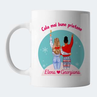 Cana personalizata pentru cele mai bune prietene, BFF, verisoare, surori, cu motiv Craciun