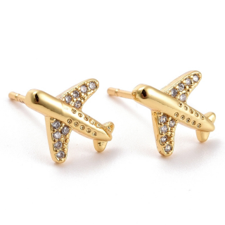 Cercei Stud placati cu aur de 18K avion cu cristale Cubic Zirconia