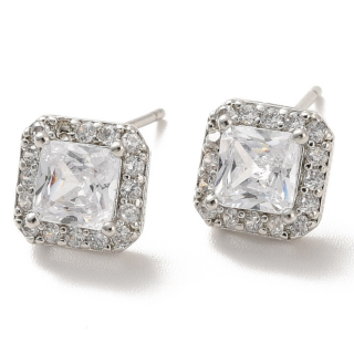 Cercei Stud placati cu platina si cristale Cubic Zirconia