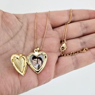 Colier placat cu aur de 18 K cu pandant locket inima, personalizat cu fotografie