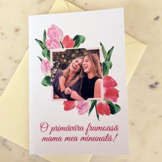 Felicitare pentru 8 Martie, ziua mamei, cu mesaj O primavara frumoasa si fotografie