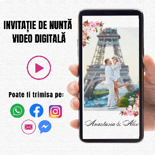 Invitatie de nunta digitala video, personalizata cu fotografie, tematica florala