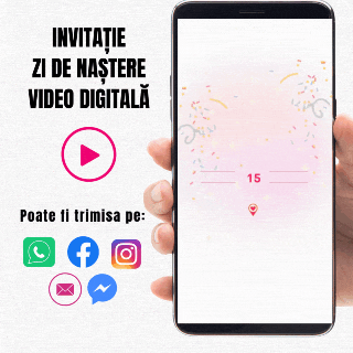 Invitatie digitala animata pentru ziua de nastere a fetitei tale ,       tematica roz cu baloane si confetti