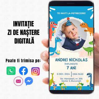 Invitatie digitala pentru ziua de nastere a baietelului tau ,       tematica dinozauri