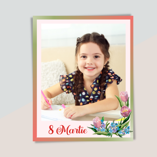 Magnet personalizat cu 1 fotografie si flori pentru mama, bunica, 1-8 martie